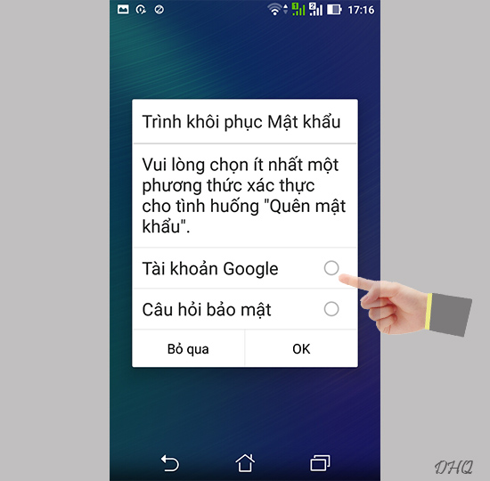 Chọn loại khôi phục mật khẩu